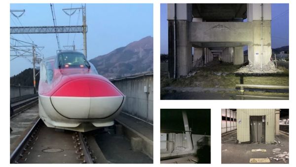 Fotos der Entgleisung und des Schadens auf der Tohoku-Shinkansen-Strecke.