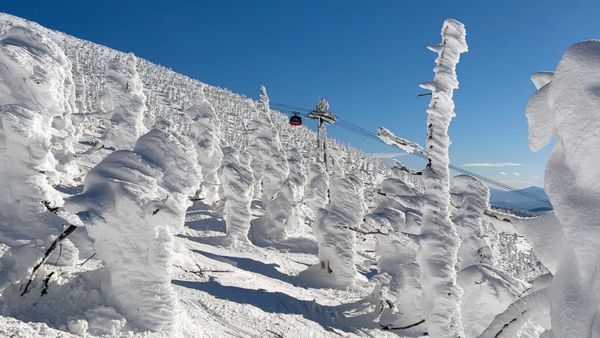 Skifahren zwischen Eisgestalten