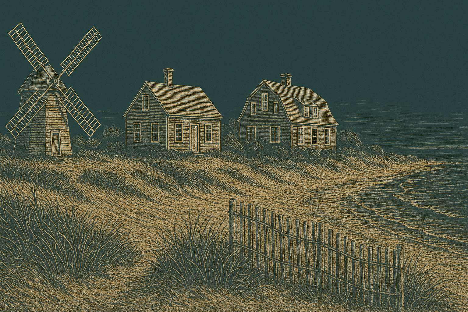 The East End coastline, drawn in brass ink