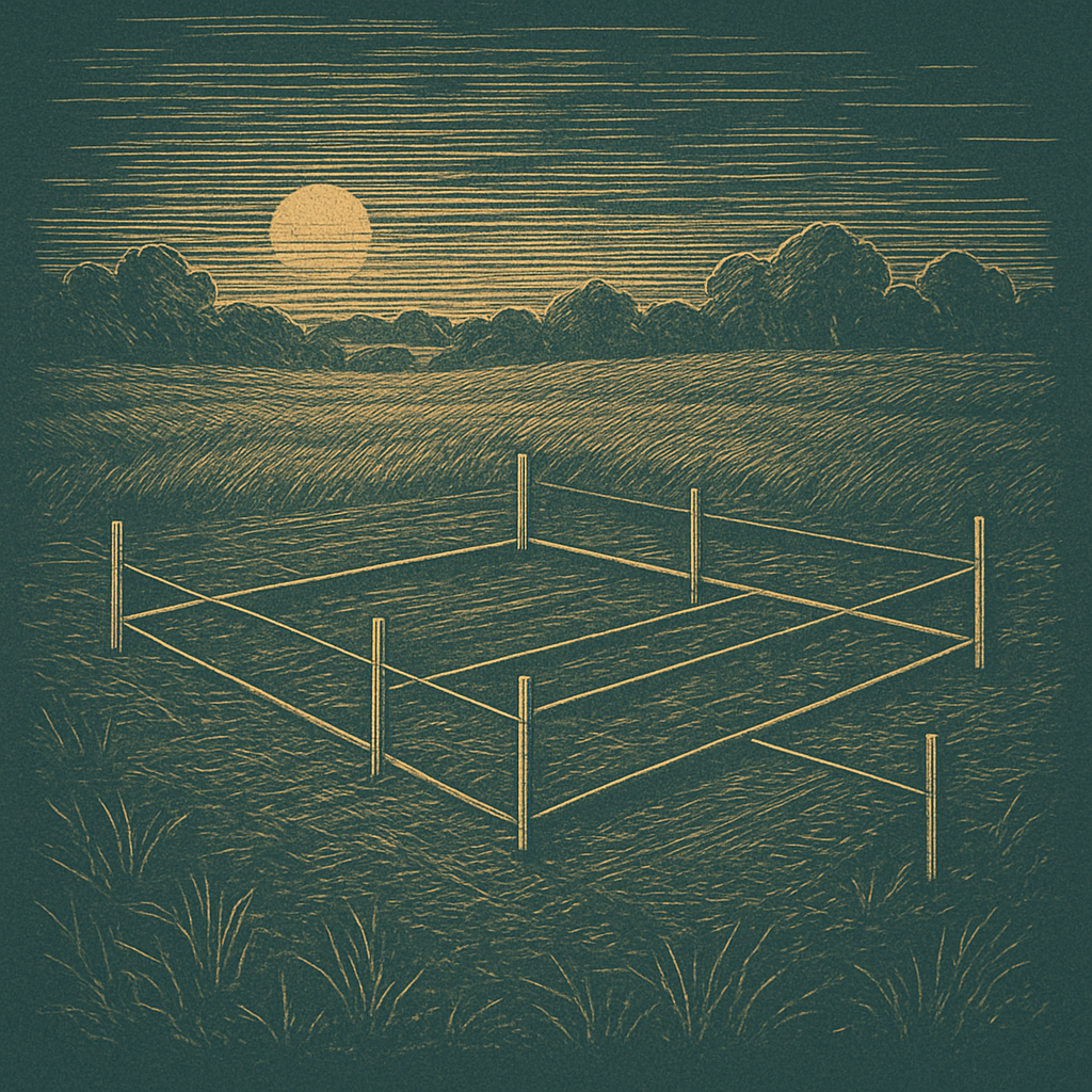 Surveyor's stakes marking a future foundation