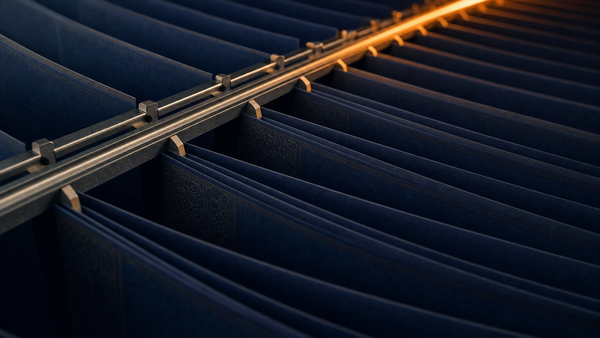 Dark navy Treasury bond rails under a single amber line of light