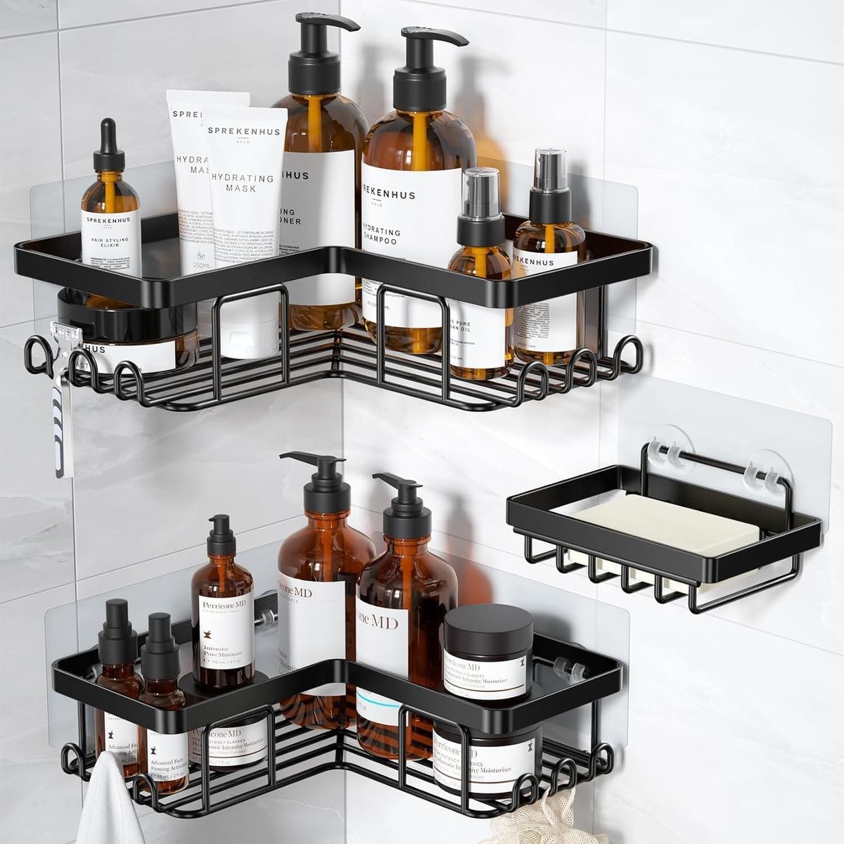 Durable Corner Shower Shelves: Strong Adhesive for Lasting Support