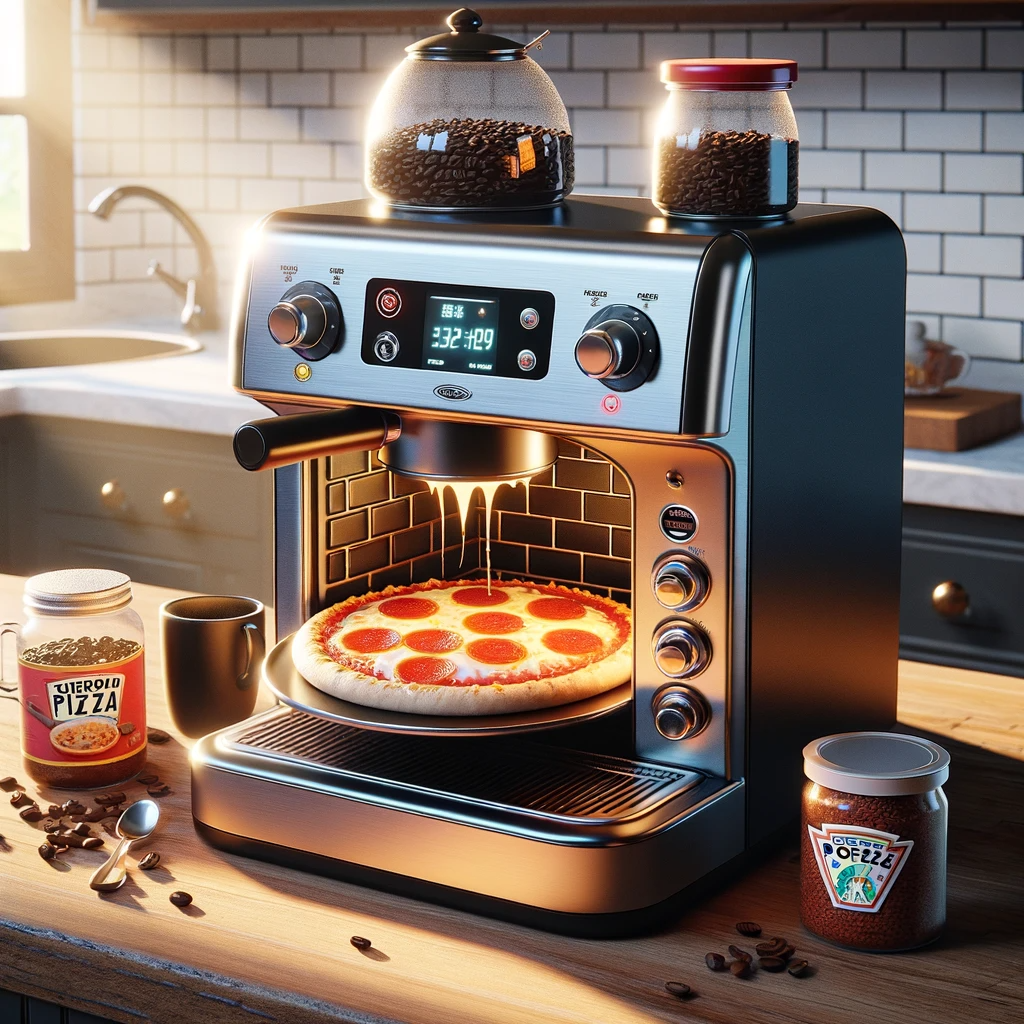 A coffee machine making a pizza