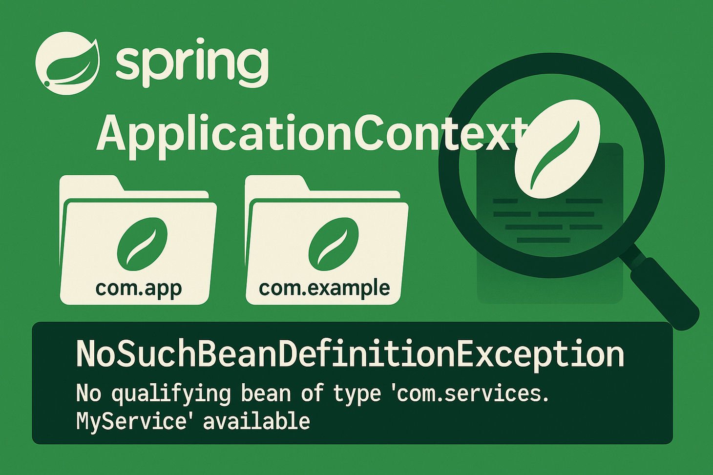 NoSuchBeanDefinitionException for a missing bean in the ApplicationContext.