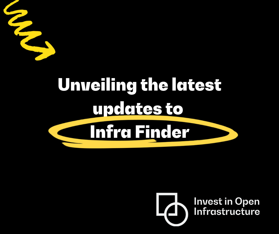 White text reads "Unveiling the latest updates to Infra Finder" on a black background. IOI logo in corner.