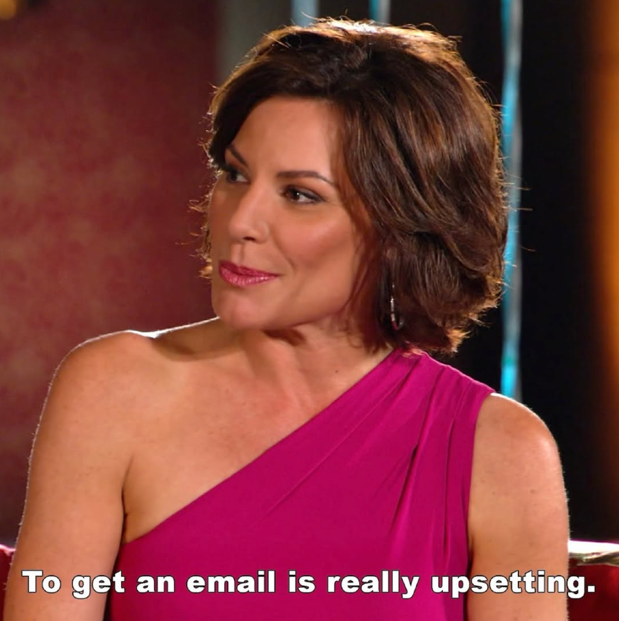 The Countess Luann of Real Housewives of New York saying "To get an email is really upsetting"