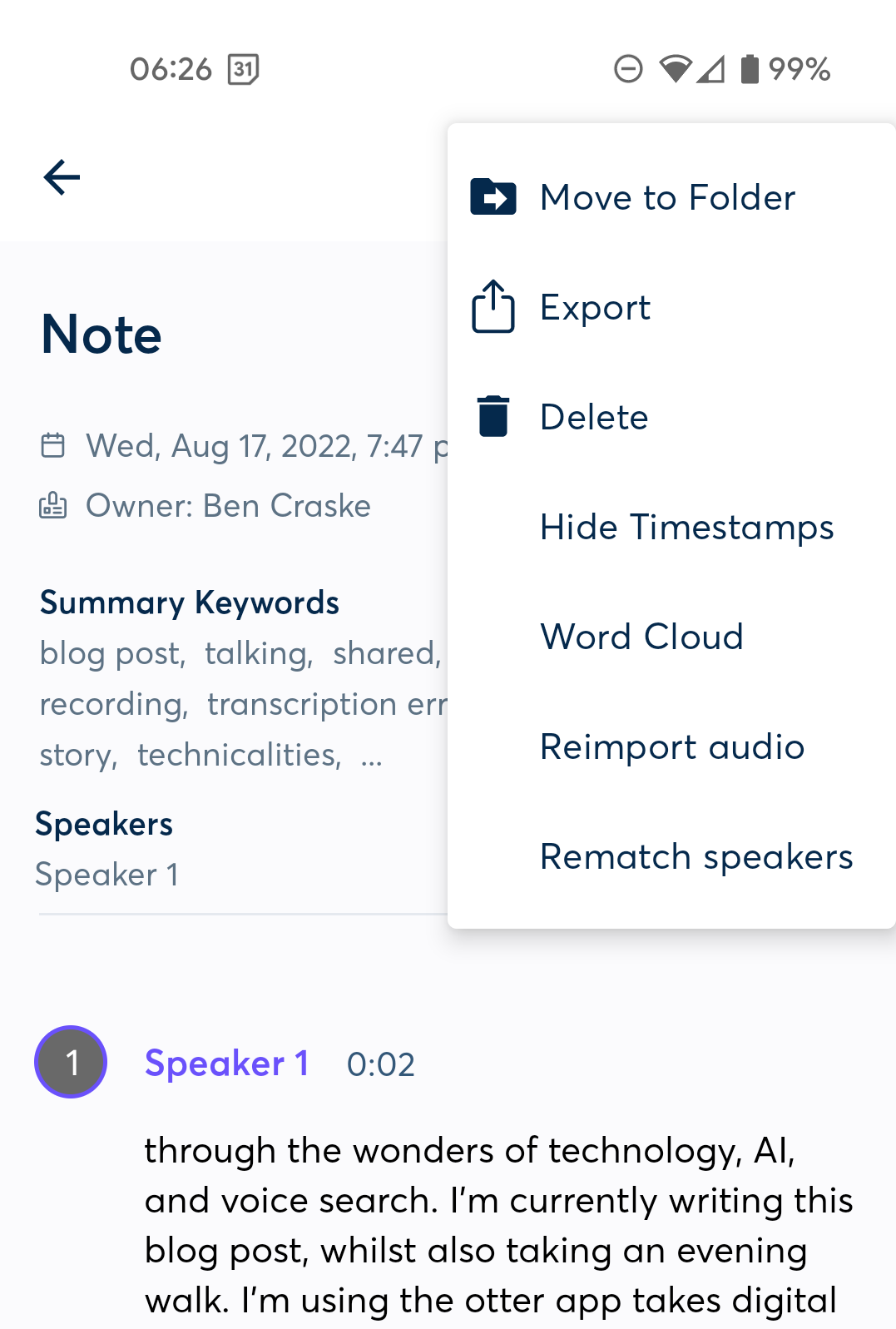 How to use the Otter app to transcribe voice notes into text then export them