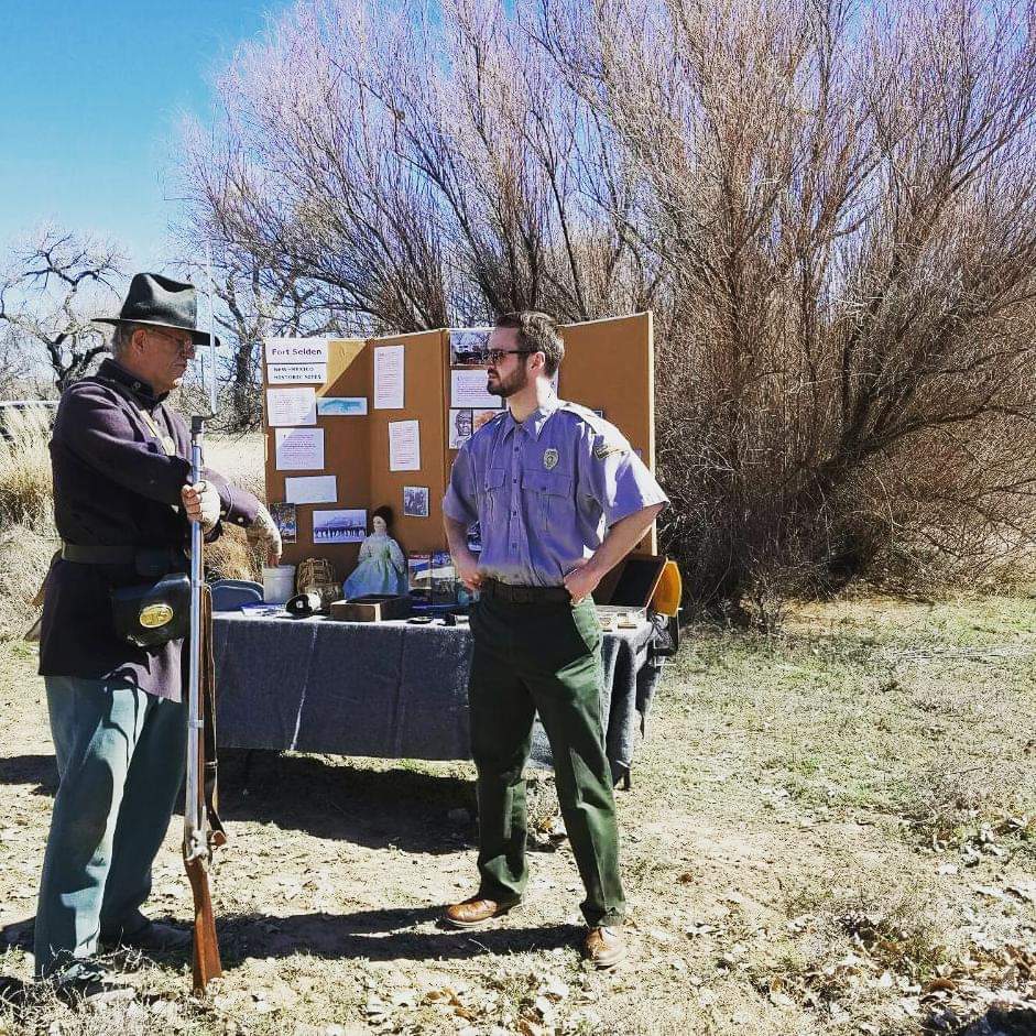 New MExico historic sites ranger Ben Craske and a military reenactor