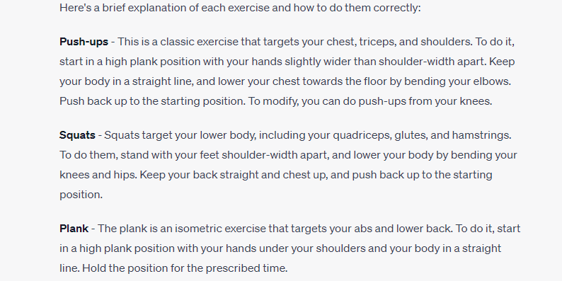 AI Exercise Regimen Explanations