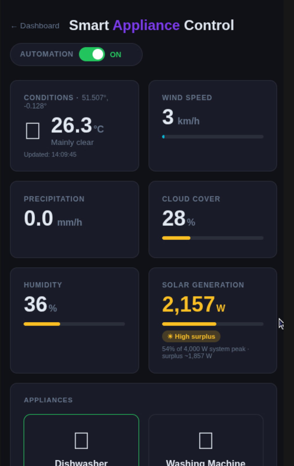 Smart Appliance Control Weather Section