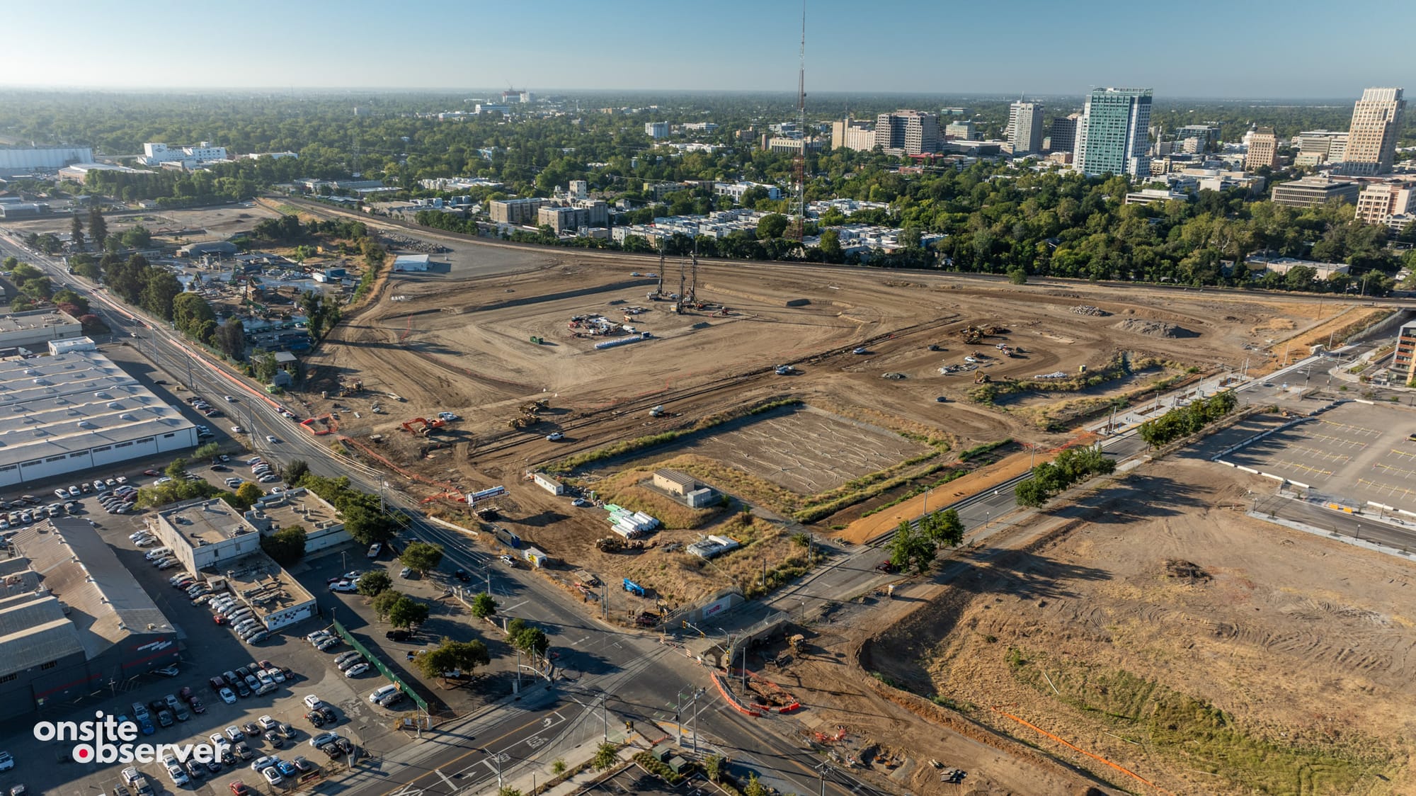 An aerial view shows the future SAcramento Republic FC stadium site. Image Onsite Observer.