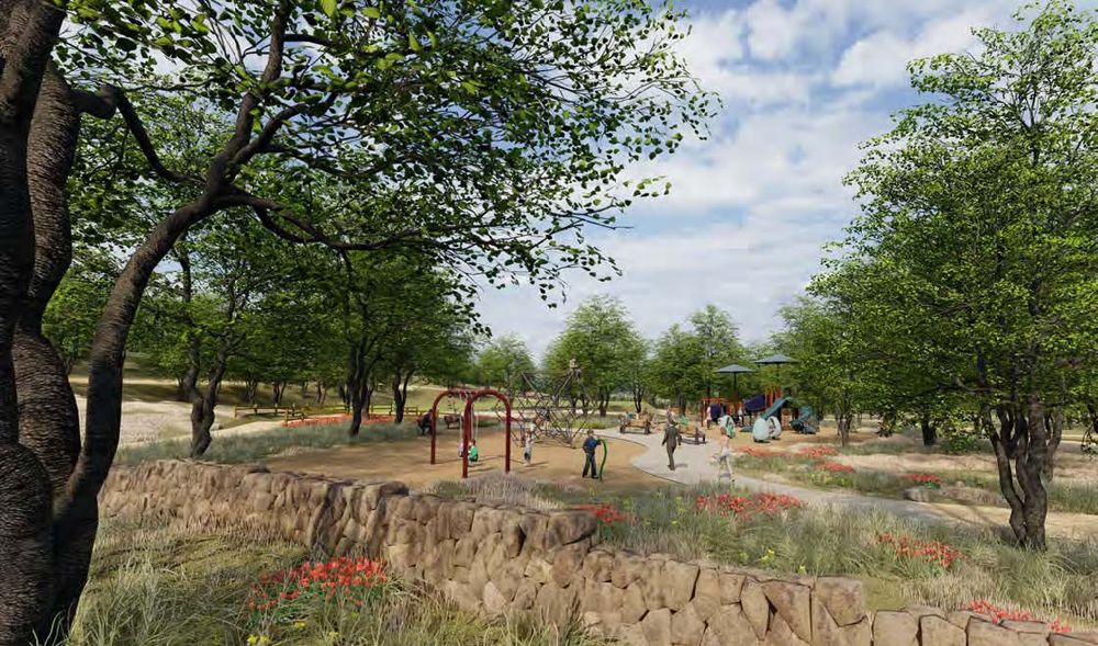 A rendering from the Valley's Edge Specific Plan illustrates a community park within the 700 acres designated for open space.