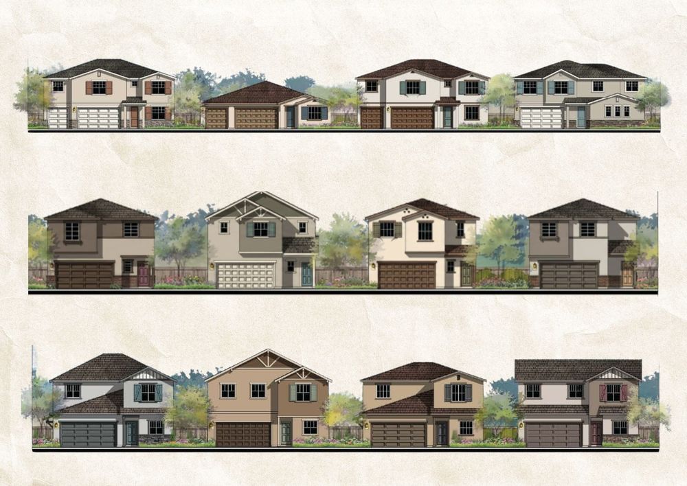 Architectural renderings show several of the home designs proposed by Lennar for a new residential development in Rancho Cordova. Renderings: Lennar/Kevin L. Crook Architect Inc.