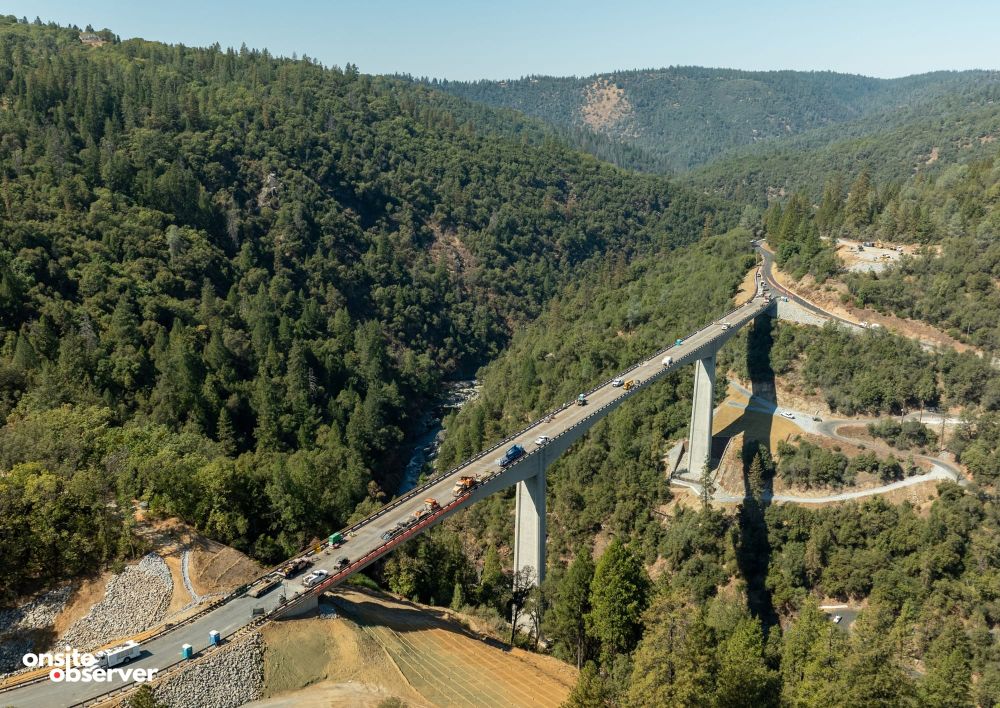 An aerial view shows the new Mosquito Road Bridge in El Dorado County, CA. Image: Onsite Observer. 