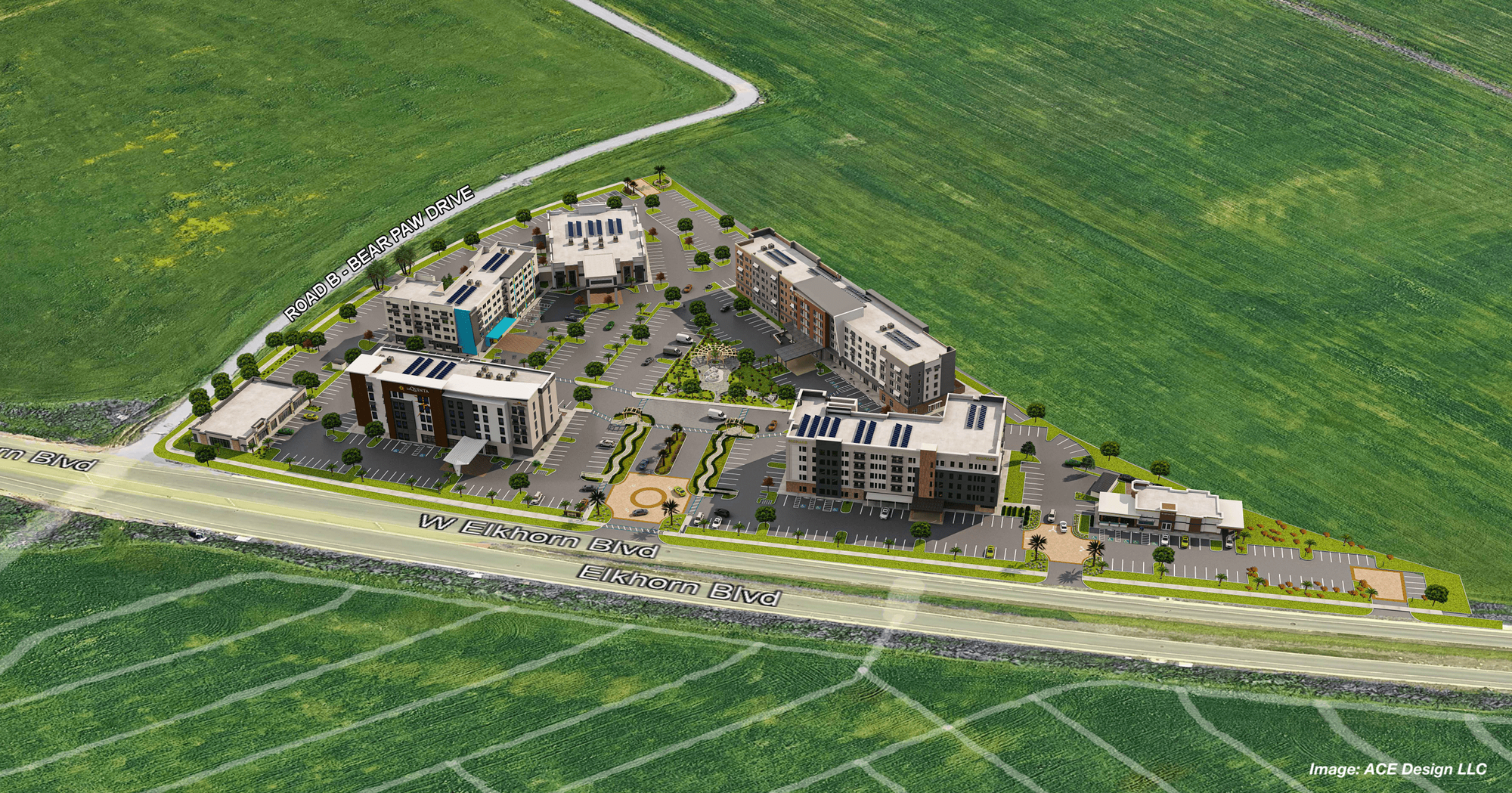 Renderings by ACE Design LLC of the Elkhorn Airport Hotels proposed by Gurkirpa Investments LLC.