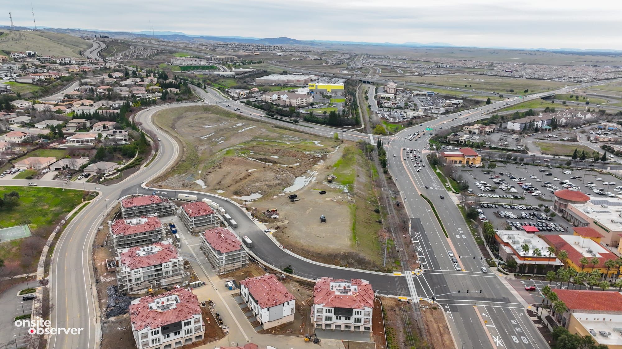 An aerial image showcasing the 18.7-acre site planned for Broadstone Crossing Phase II