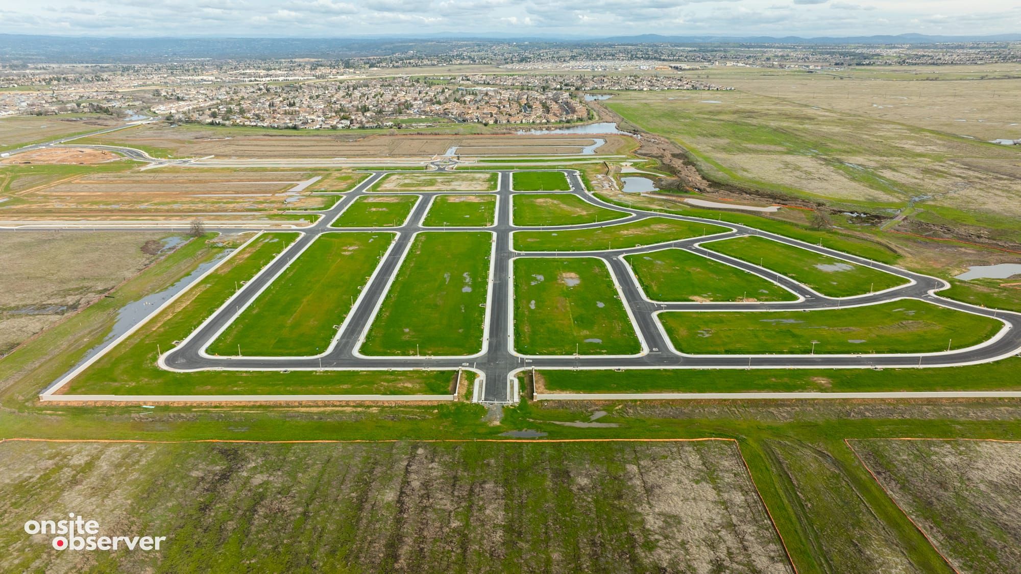 An aerial image showcasing the first phase of Liberty at Lincoln, awaiting the construction of its first homes.