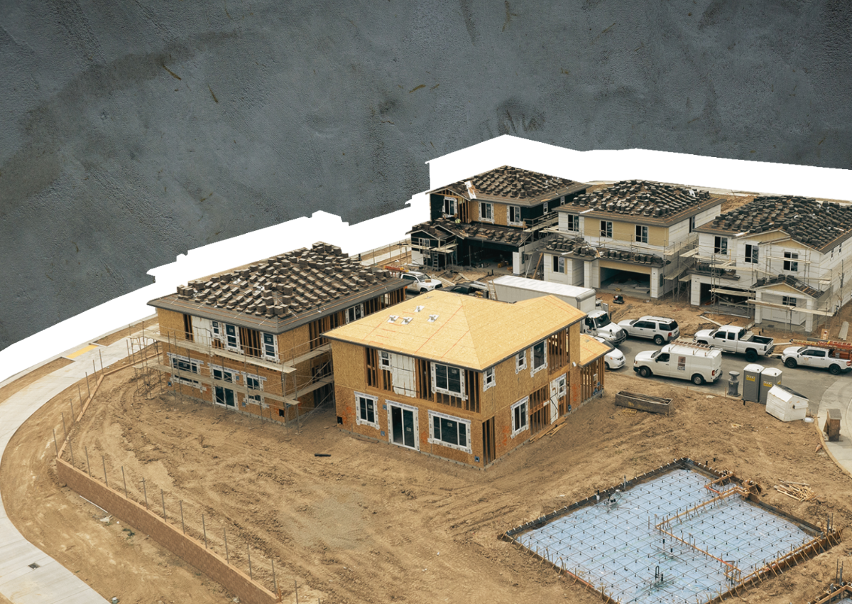 Cover design featuring an aerial image of the first homes under construction in the Panhandle area of Natomas, Sacramento.