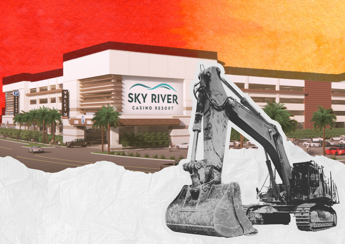 Cover design featuring a rendering of Sky River Casino's 1,600-space parking garage, currently under construction. Rendering courtesy of Sky River Casino.