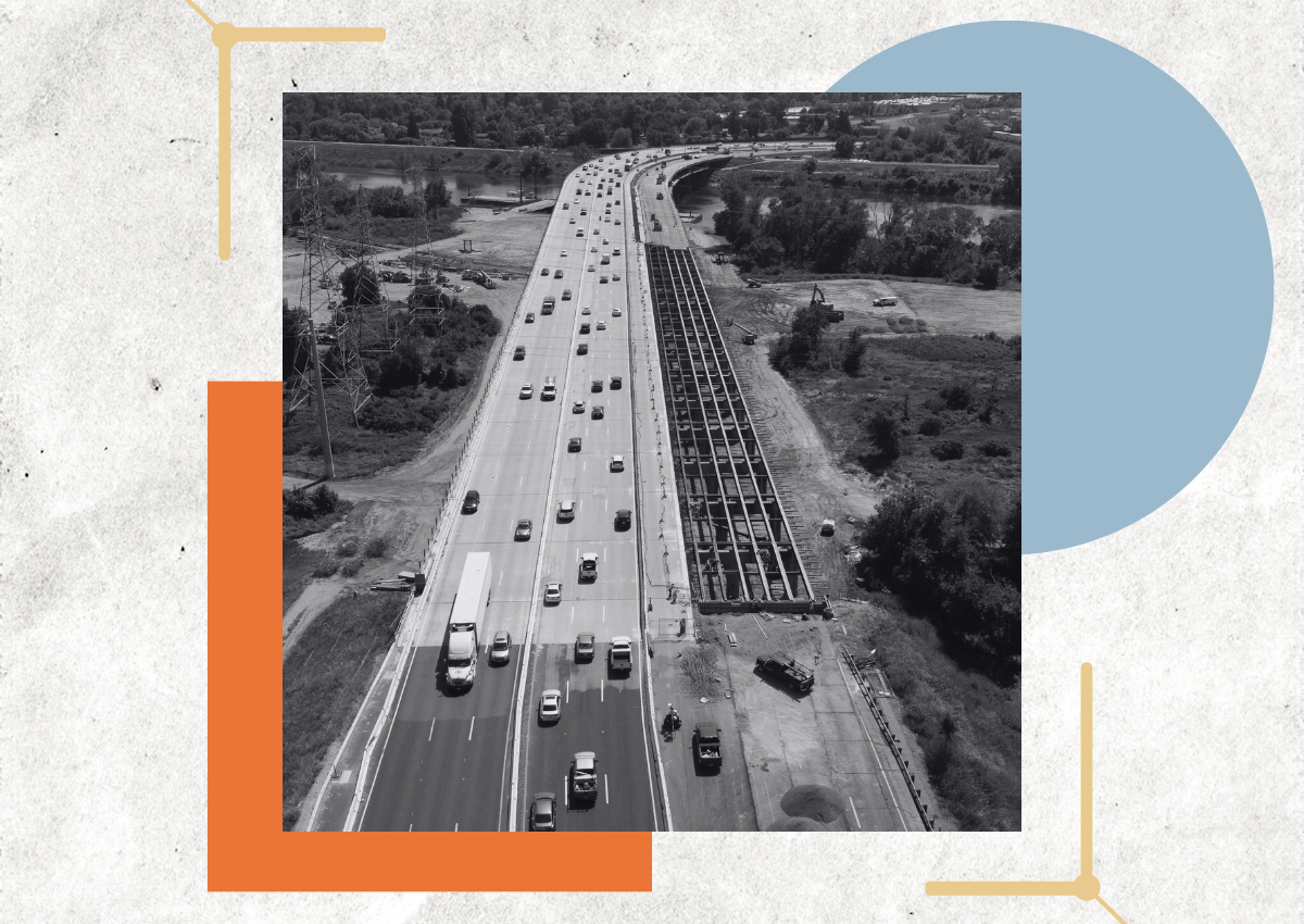Cover design featuring an aerial image of the American River Bridge along Business 80 during deck demolition on the southbound lanes.
