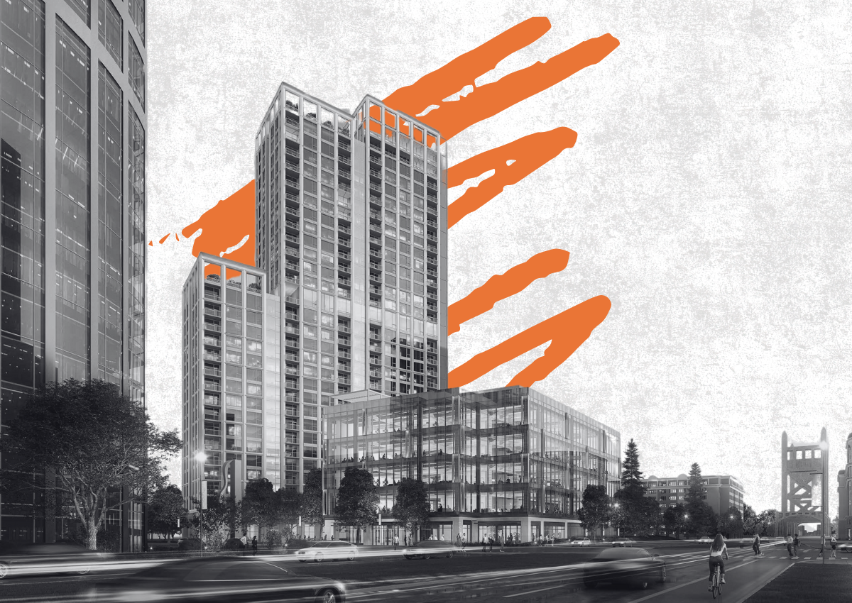 Cover design featuring renderings by Southern Land Company of the proposed mixed-use development at 201 N Street, Sacramento, CA 95814.