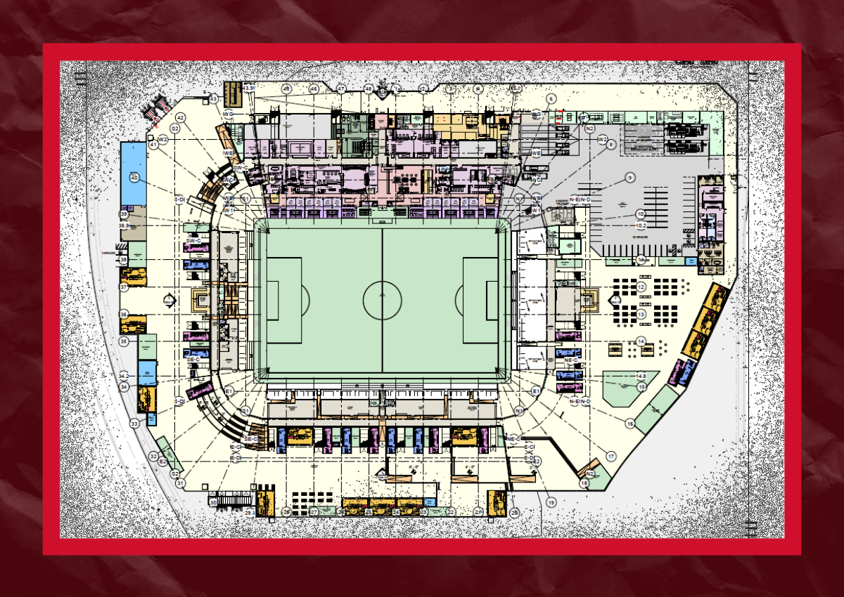 Cover design featuring conceptual site plan of Sacramento Republic FC’s proposed stadium at the Railyards.