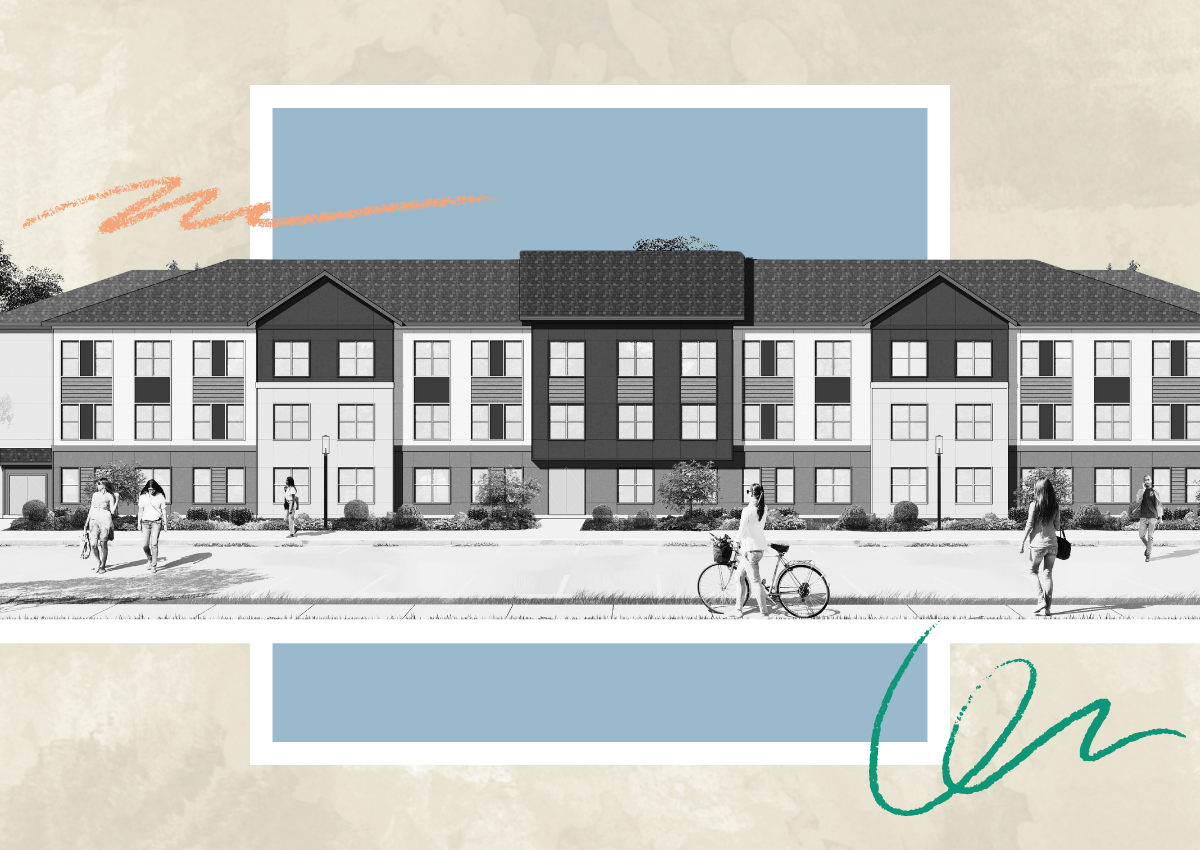 Cover design featuring a rendering of Birchway at Natomas Apartments. 