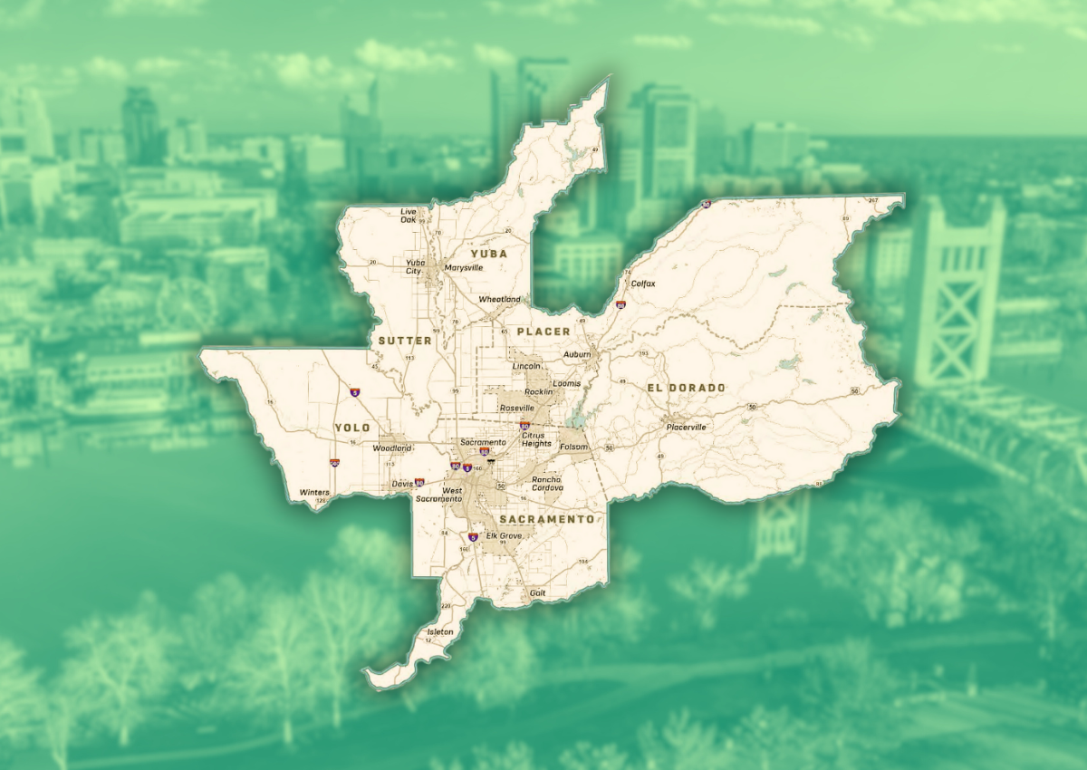 Cover design featuring map of the Sacramento region. 