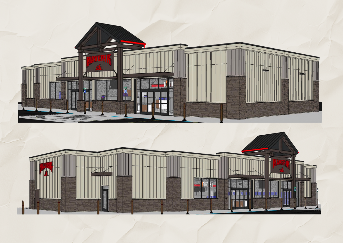Architectural renderings of the proposed Maverik fueling station, showing exterior design. Image courtesy of Maverik.