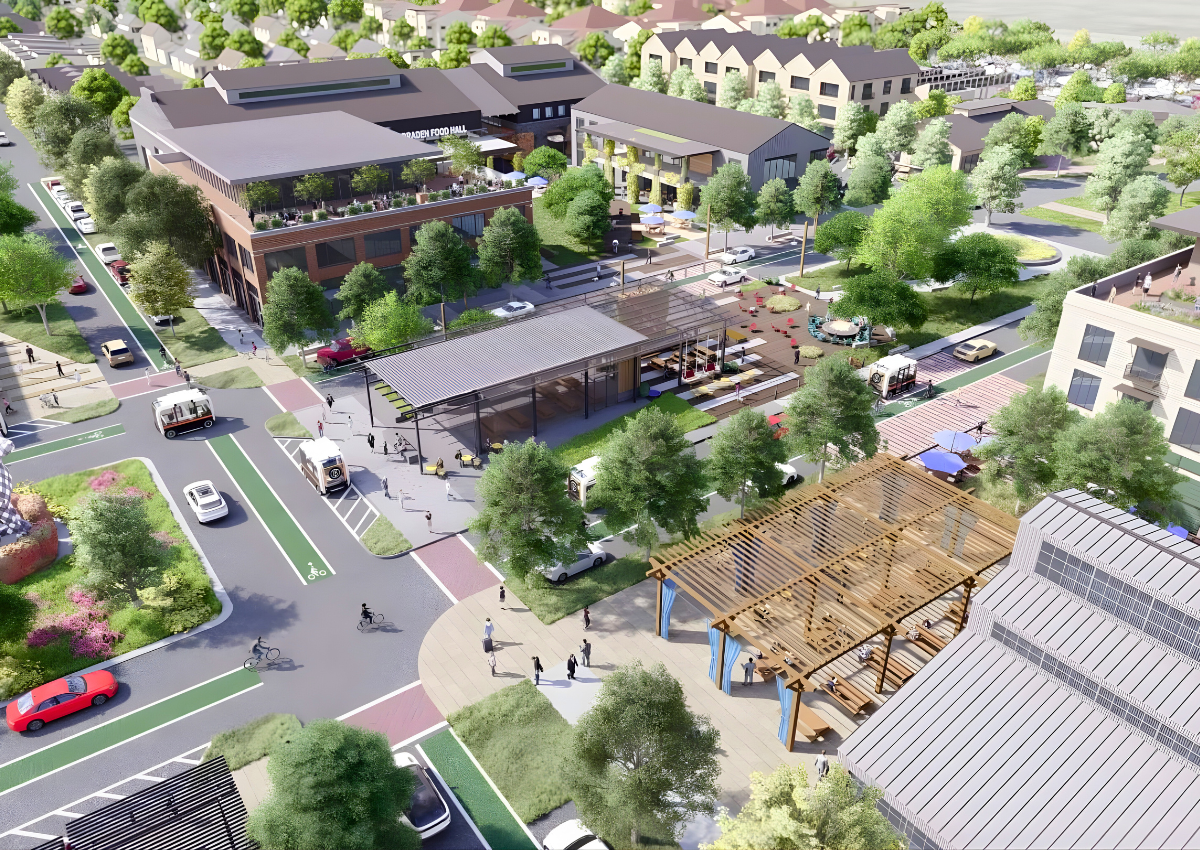 A rendering shows the future Town Center at Braden in eastern Sacramento County. Courtesy of Somers West. 