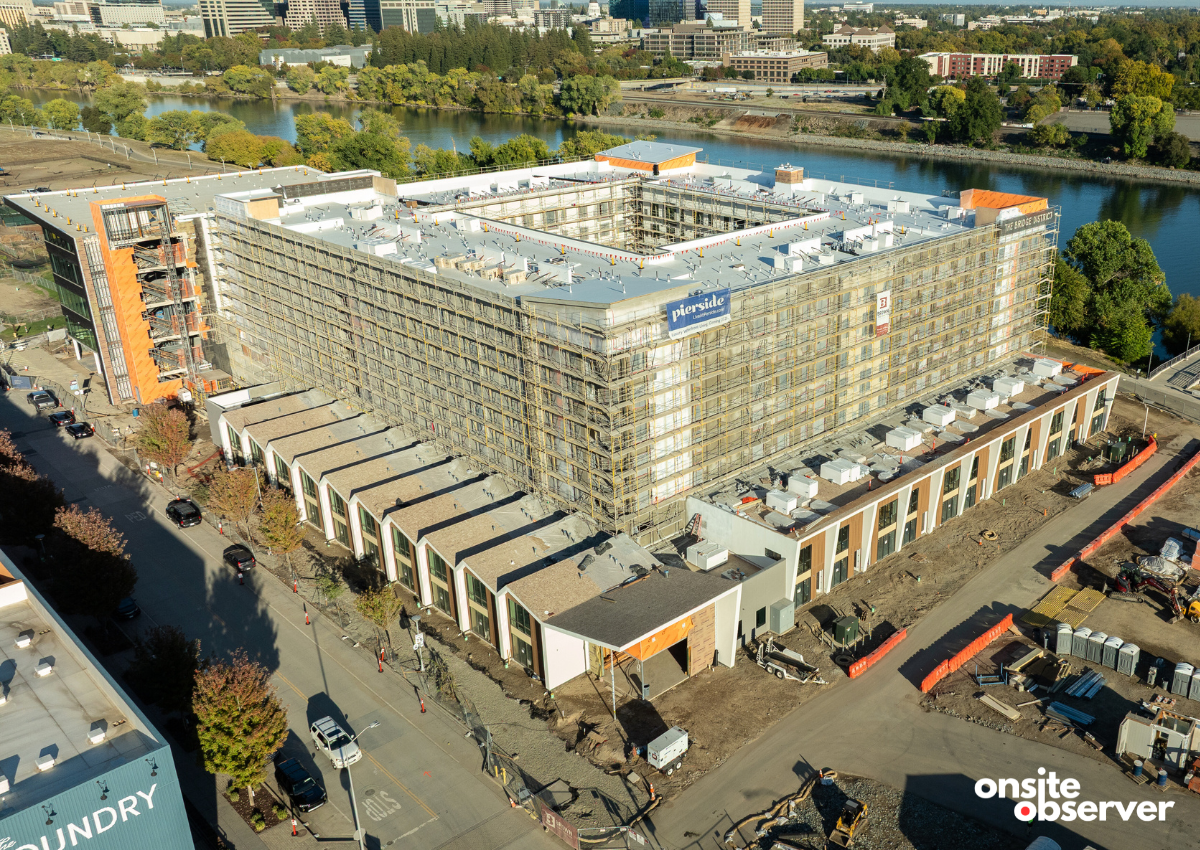 Aerial view of the Pierside development in West Sacramento’s Bridge District. 