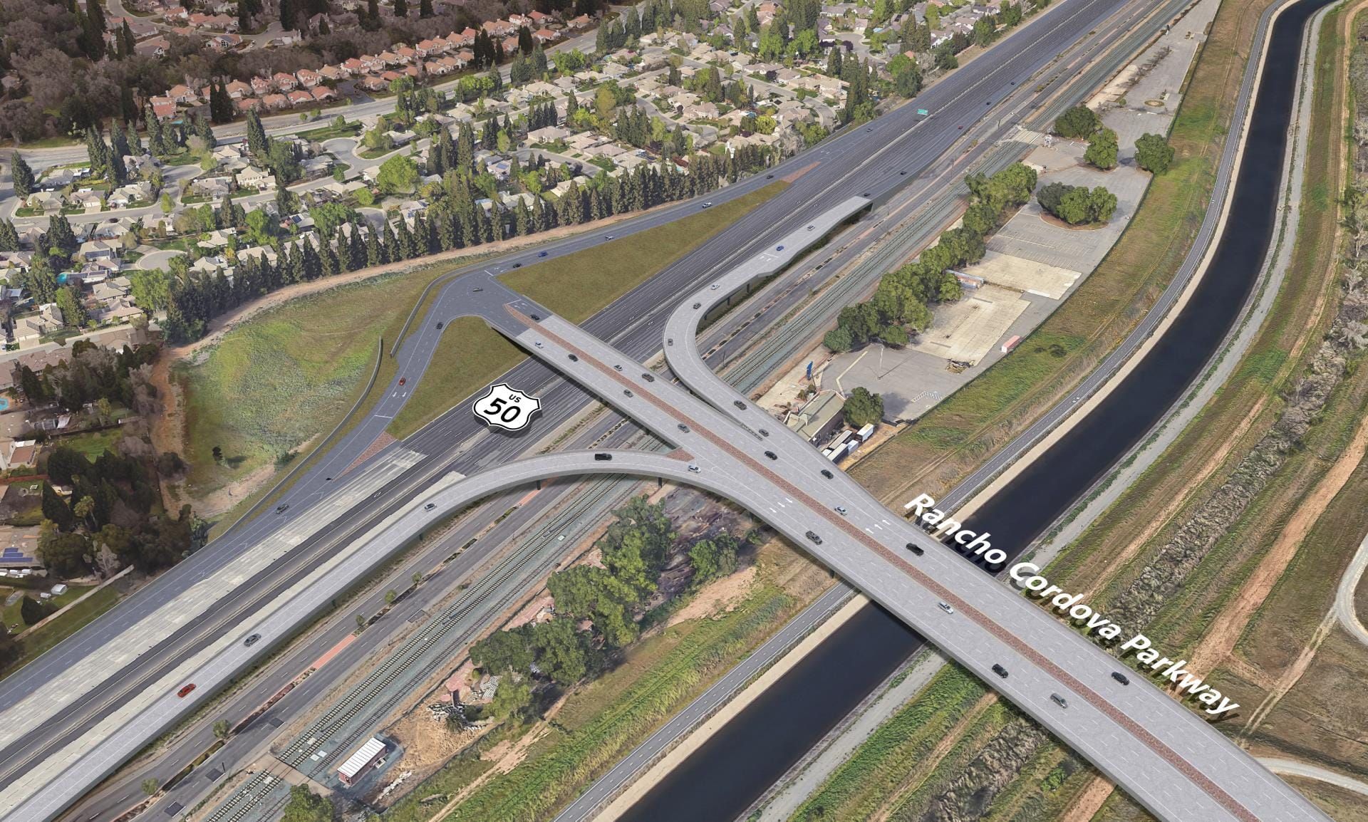 A rendering shows the planned U.S. 50/Rancho Cordova Parkway Interchange, which will connect Highway 50 to Rancho Cordova’s southern growth area.