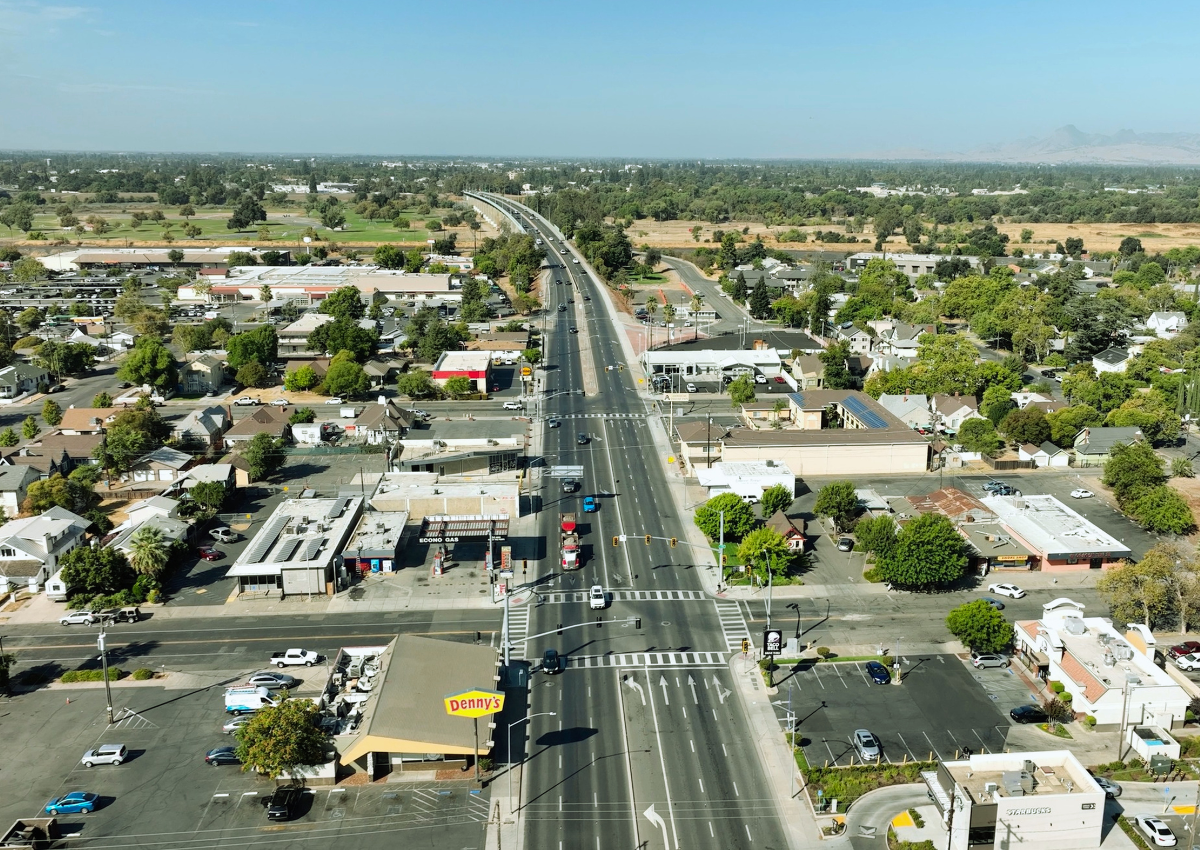 Aerial view of Highway 20 looking toward Yuba City. Courtesy of Onsite Observer.