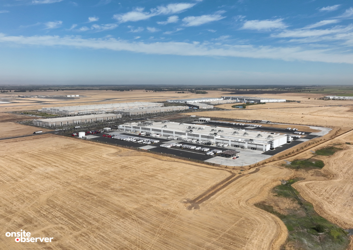 Aerial view of existing warehouses in Metro Air Park, showing the type of development proposed in the Airport South Industrial annexation area west of Westlake in Natomas.