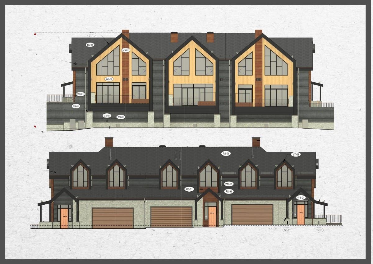 Architectural elevations show the proposed chalets designed for the Ritz-Carlton Residences project. Rendering courtesy of OZ Architecture. 