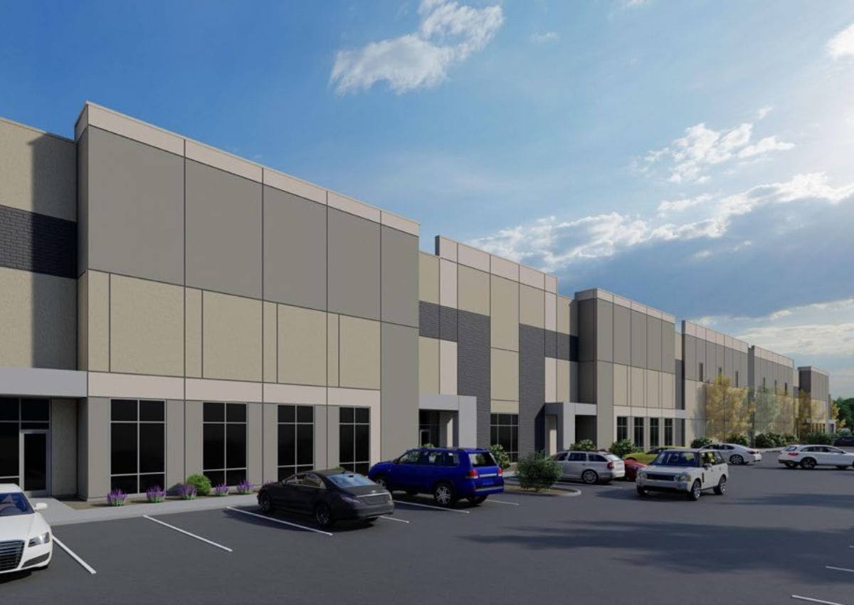 A rendering of one of the planned warehouse buildings in the approved 447-acre Airport South Industrial project. Image courtesy of NorthPoint Development. 