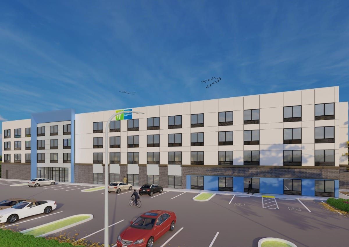 A rendering shows the proposed four-story dual-branded hotel planned in South Natomas. Image courtesy of Continental Development Consultants, Inc.