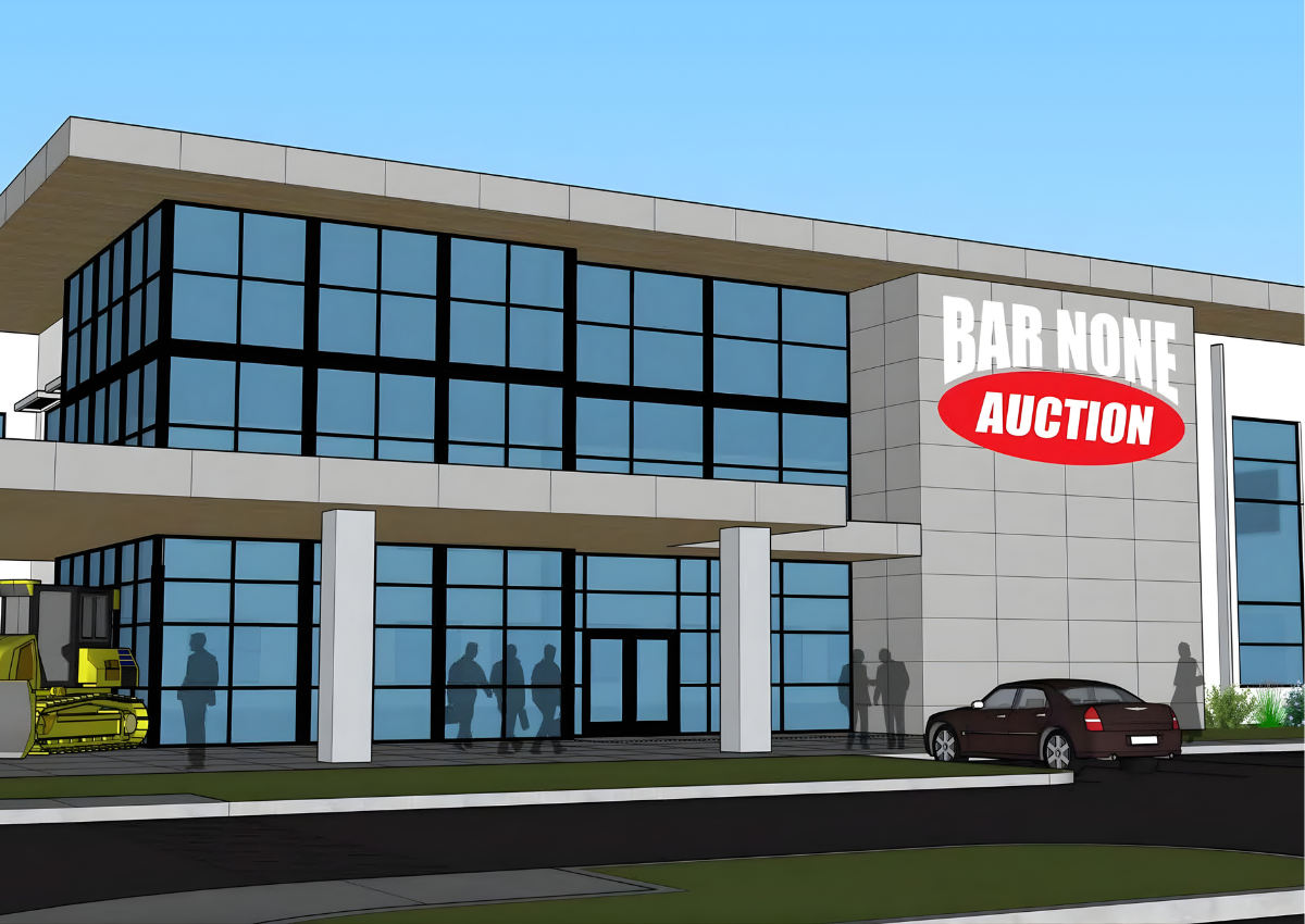 A rendering of the proposed two-story Bar None Auctions office building designed by Perkins, Williams & Cotterill Architects.