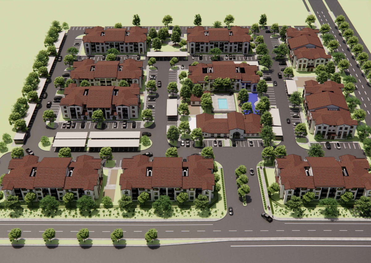 A rendering shows the planned Asteria Flats affordable apartment community in Rancho Cordova/ Image: KTGY.