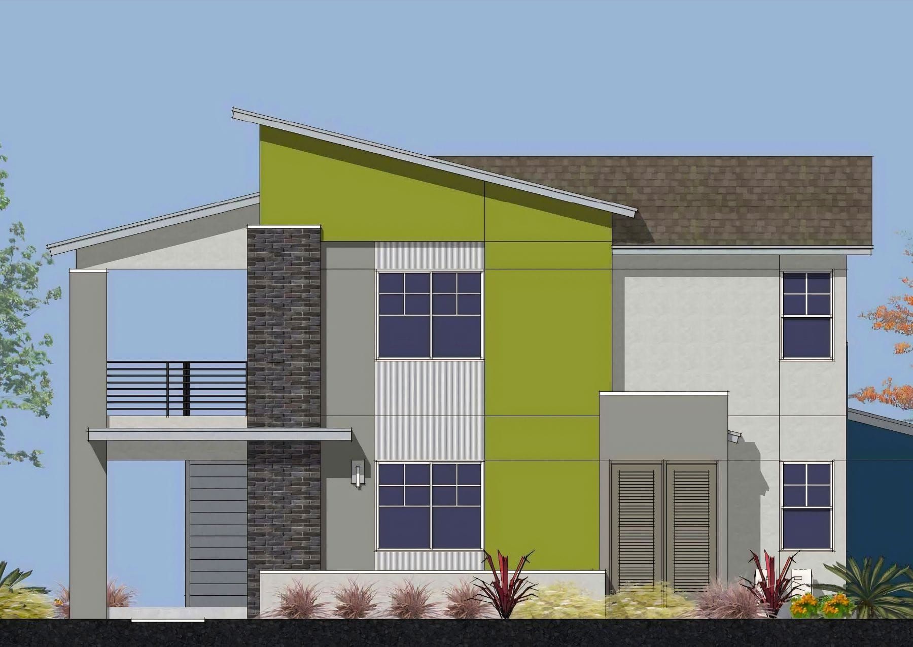 A rendering shows the two-story, four-unit apartment building planned for Estia at Rocklin. 