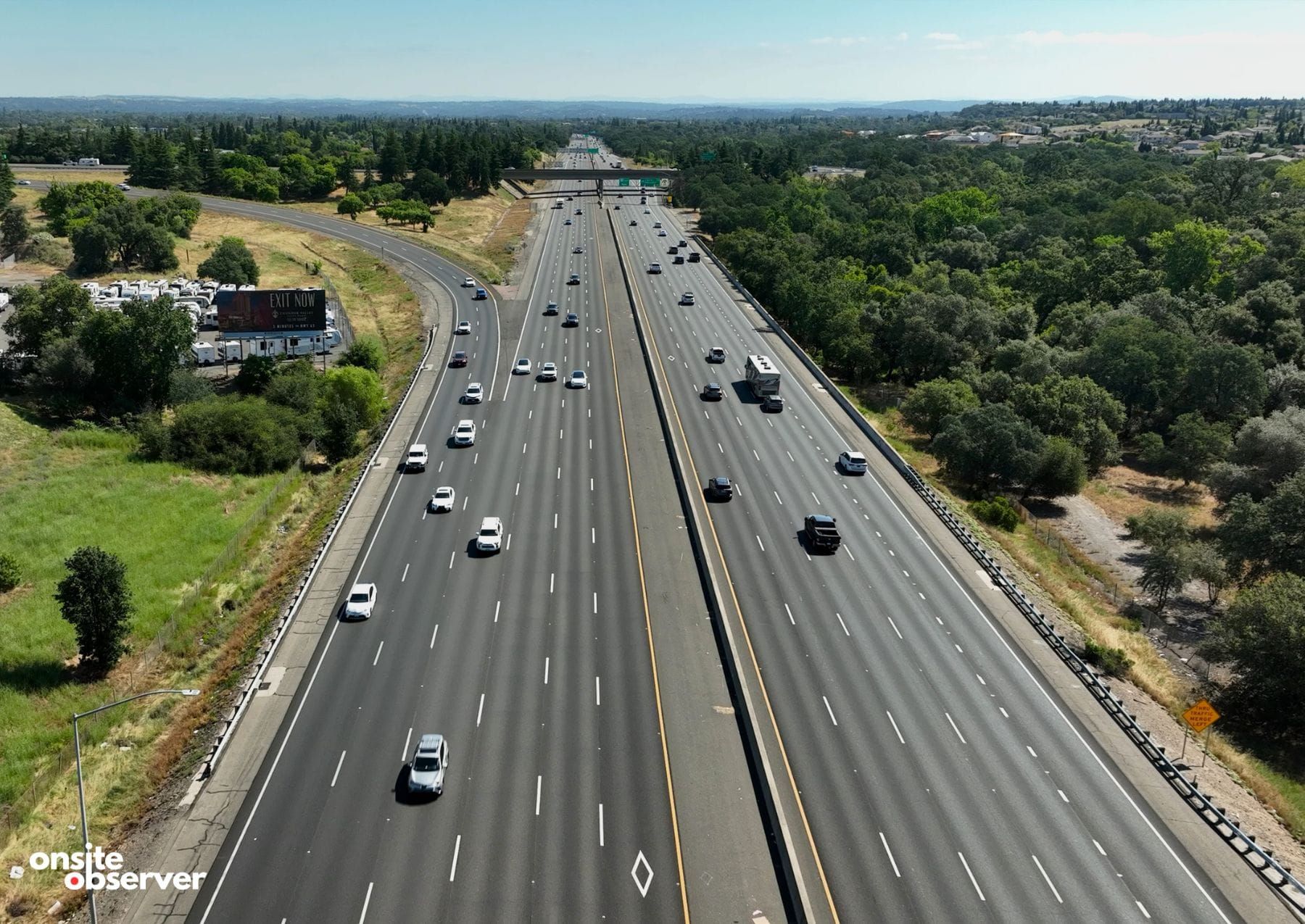 Traffic moves along Interstate 80 near Highway 65 in Placer County, where transportation officials are considering shortening the eastbound carpool lane to ease congestion. 