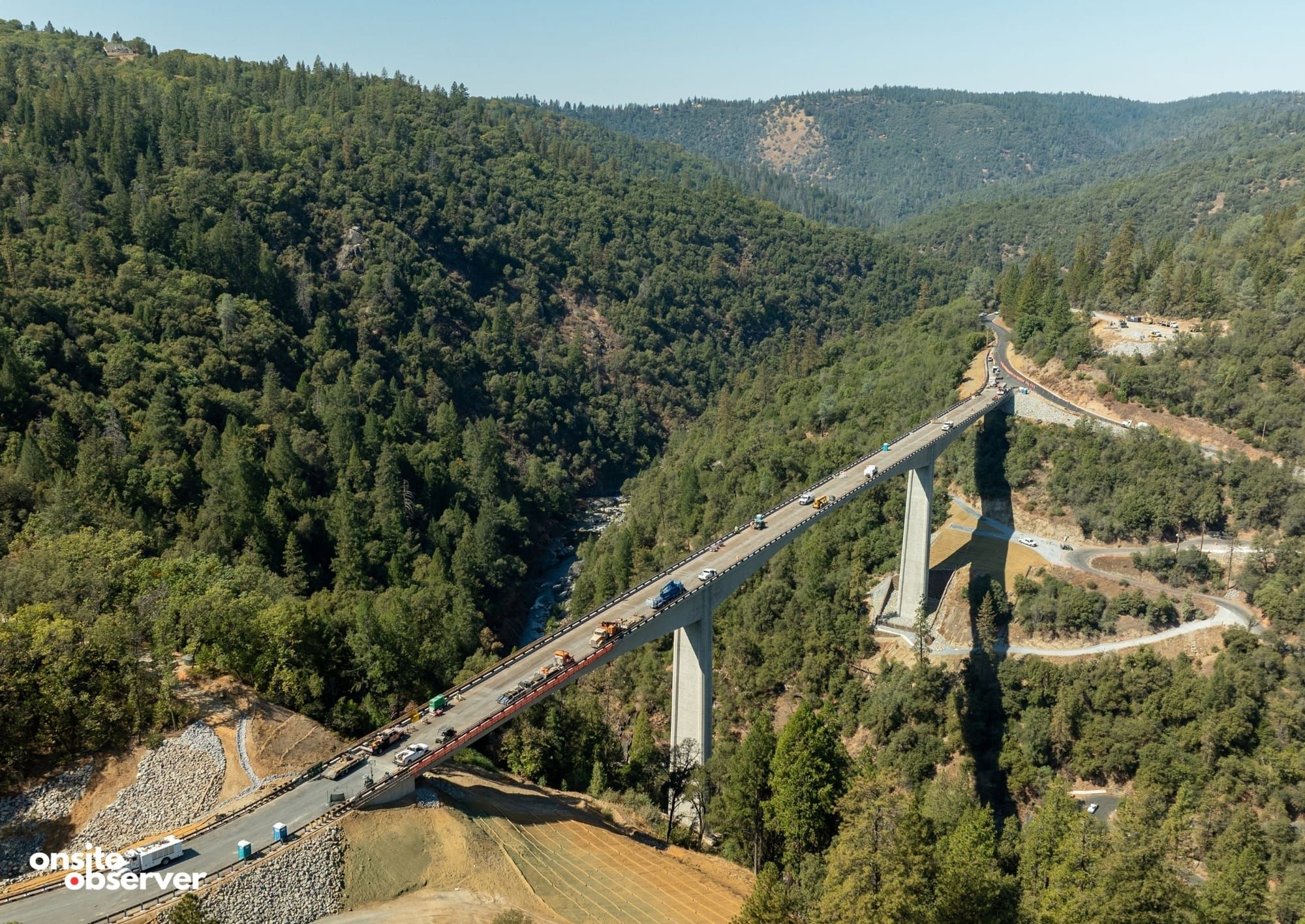 An aerial view shows the new Mosquito Road Bridge in El Dorado County, CA. Image: Onsite Observer. 