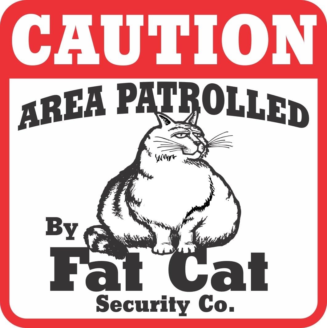 Panneau caution avec gros chat agent sécurité