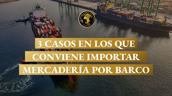 Buque de carga con contenedores en puerto industrial, mostrando tres situaciones en las que conviene importar mercadería por