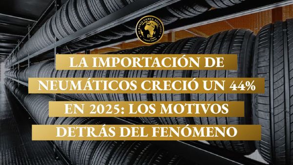 Estanterías con neumáticos en depósito logístico, representando el crecimiento de la importación de neumáticos y su peso en el mercado argentino.