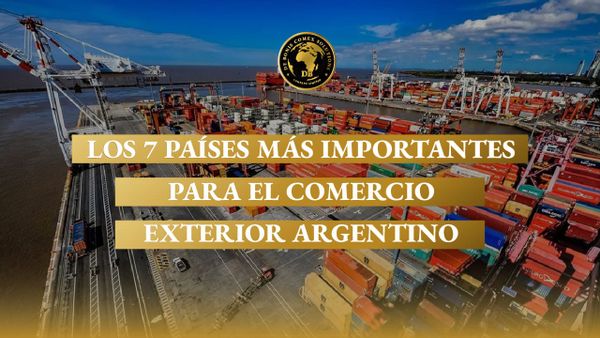 Puerto con contenedores y grúas utilizado para operaciones de comercio exterior entre Argentina y sus principales socios comerciales internacionales.