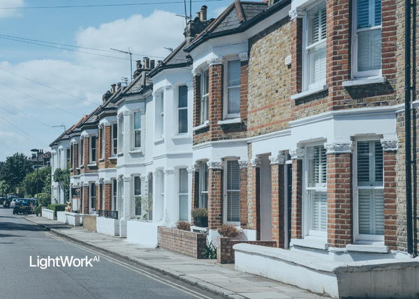LightWork AI logo, street of houses