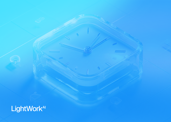 Clock with blue gradient and lightwork ai logo