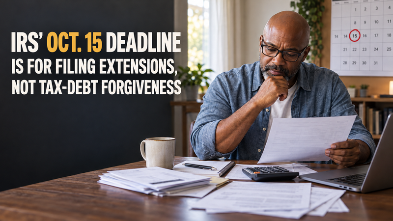 IRS’ Oct. 15 deadline is for filing extensions, not tax-debt forgiveness post image