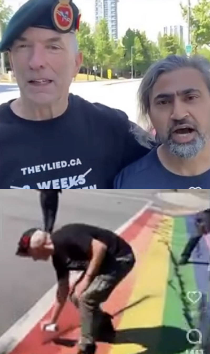 Perennial B.C. protesters face criminal charges after sharing videos of vandalizing rainbow crosswalk in Surrey